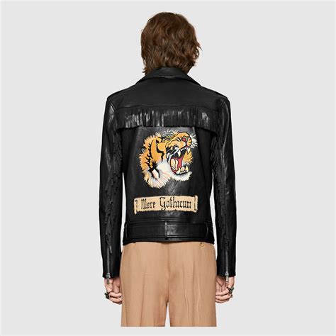 gucci gold leather jacket|Gucci tiger leather jacket.